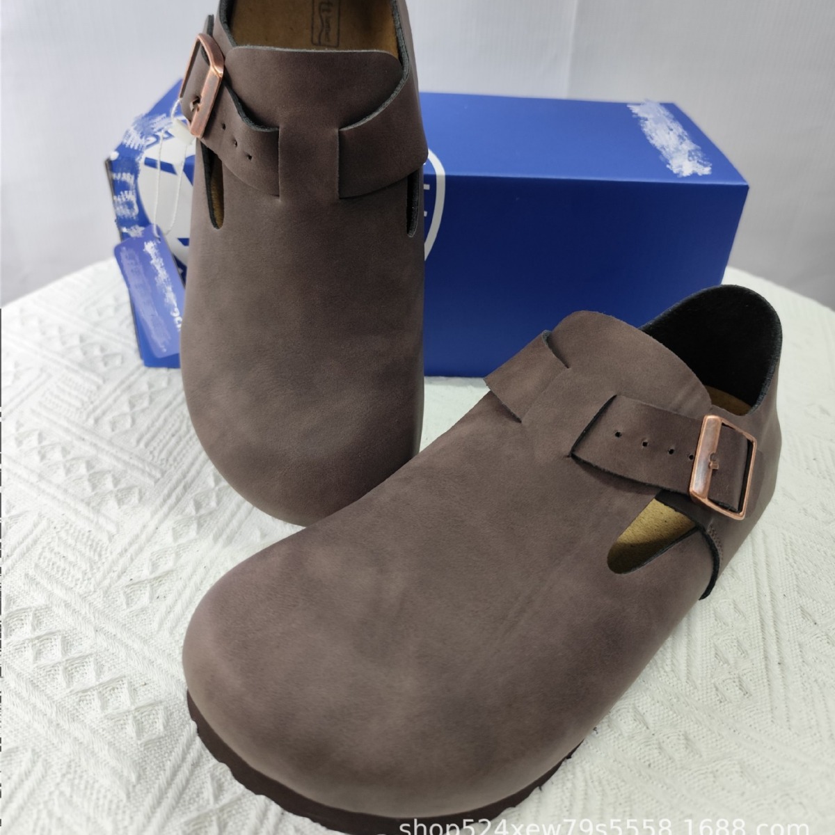 All-inclusive Birkenstock shoe condition Sanxi leather cork thick sole inside elevation Boken shoes men's and women's single shoe bean shoes