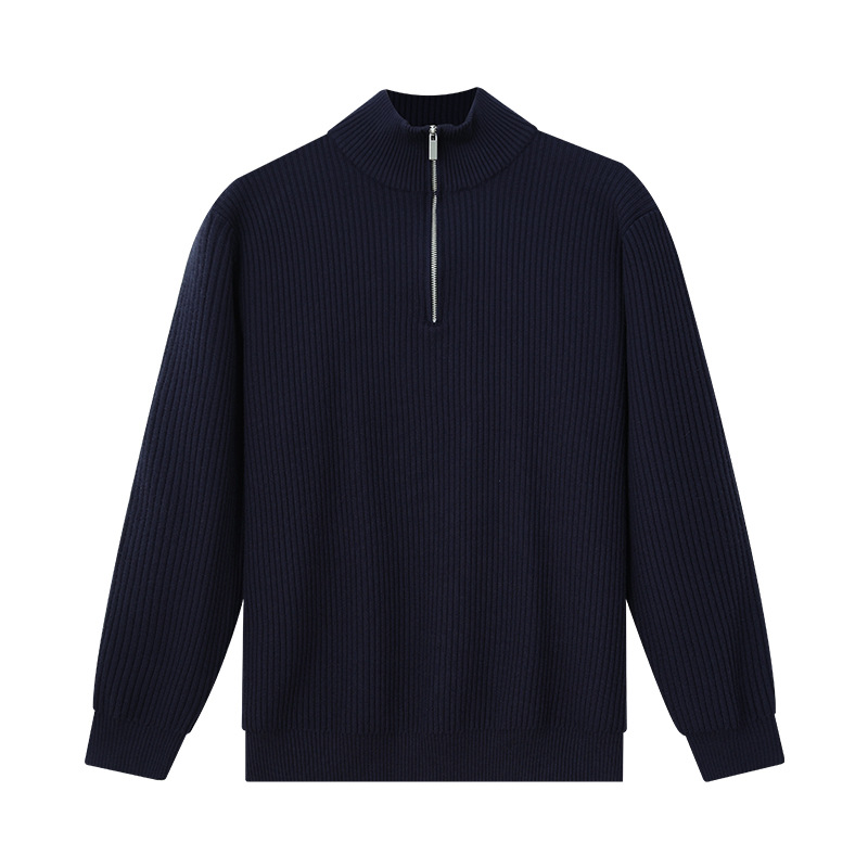 Otoño y invierno de alta calidad semi-cremallera de cuello alto suéter de punto de viento perezoso hombre casual de moda cardigán chaqueta hombre