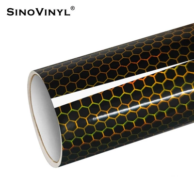 Automotive Film — holographic honeycomb body color changing - 15218-m-honeycomb-laser-black-and-yellow