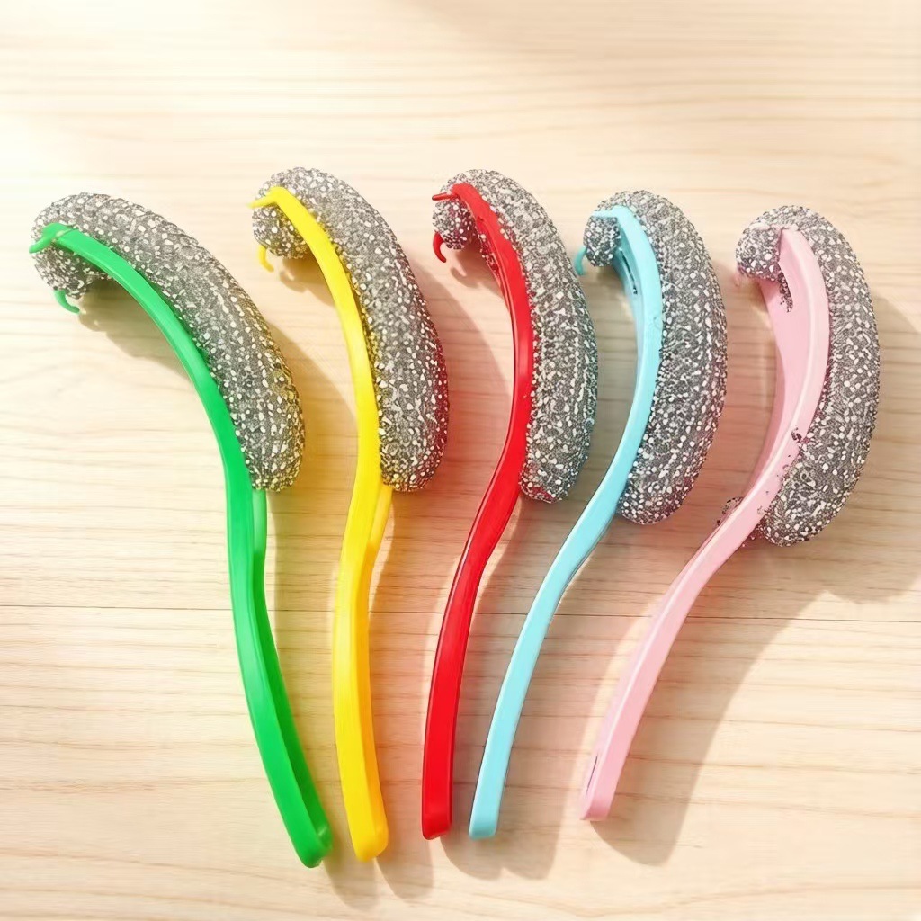 Long-Handled Pot Scrubber, Kitchen Cleaning Tool, Cleaning Ball, Steel Wire, Powerful Stain Remover, Non-Damaging Handle, Household Brush