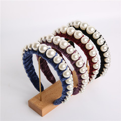 New Women's Velvet Ethnic Pearl Hairband, Chanel-style Fabric Headband, European and American Baroque Hairband, Wholesale