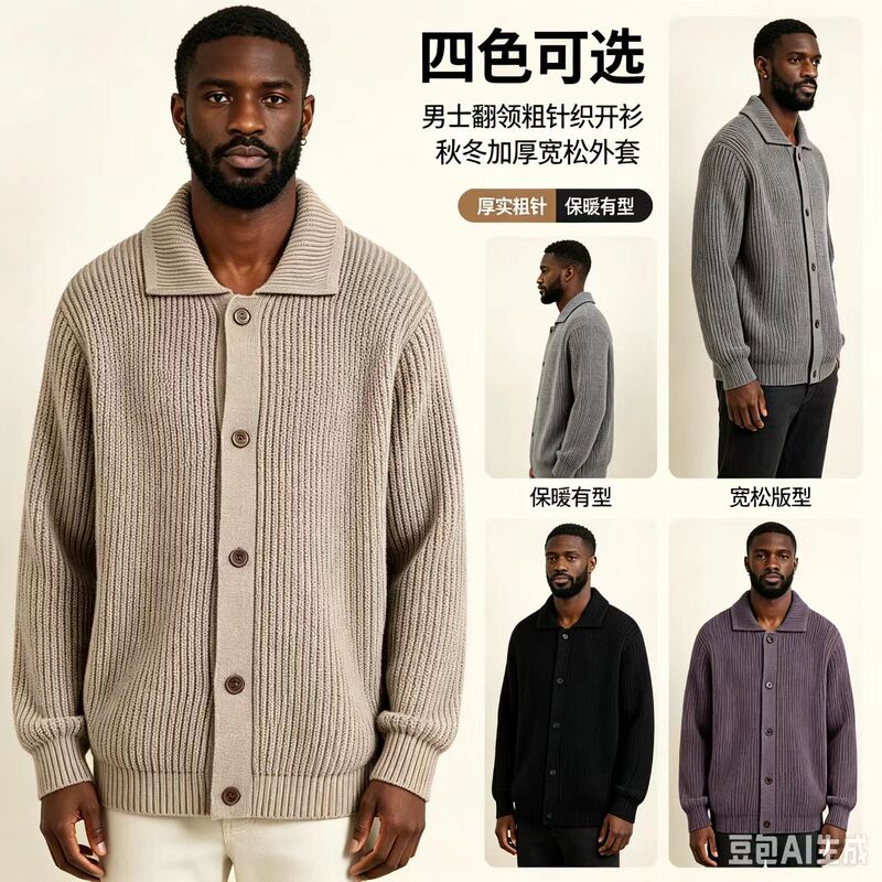 Cross-Border In-Stock European Size Men's Lapel Single-Breasted Chunky Knit Cardigan Casual Sweater Jacket Amazon Hot-Selling Dropshipping Cross-Border In-Stock European Size Men's Lapel Single-Breasted Chunky Knit Cardigan Casual Sweater Jacket Amazon Hot-Selling Dropshipping