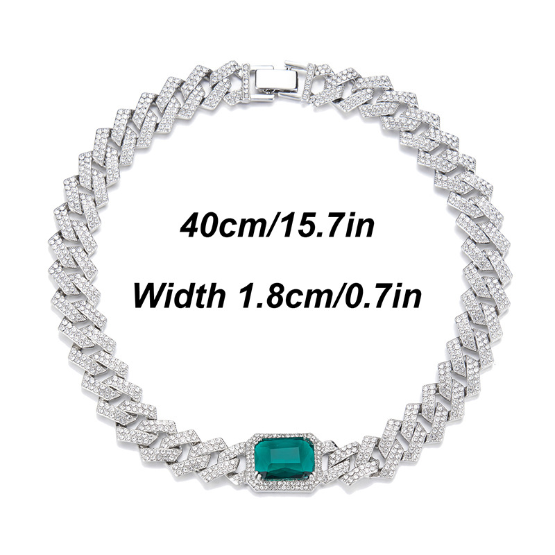Cuban Chain Necklace Personalized Hip Hop Style Diamond Emerald_voghion.com