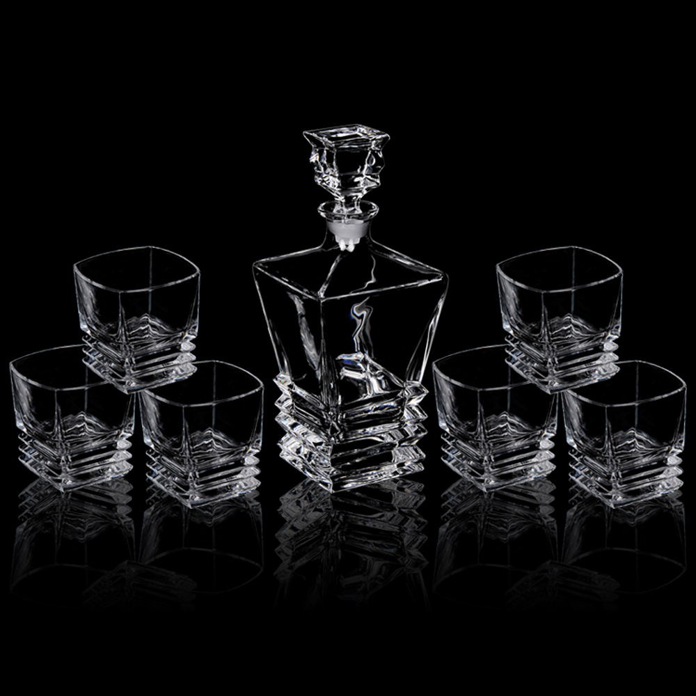 波西米亚冰川平底杯套装 水晶玻璃储存酒壶白酒具杨酒樽套装7件套