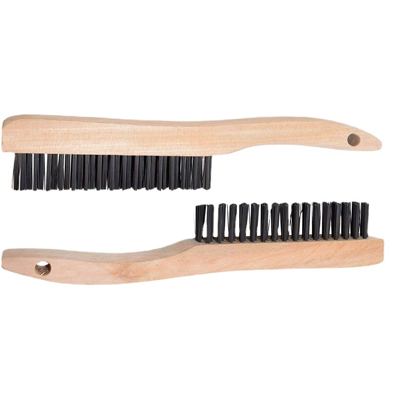 Nueve caballo de alambre de acero al carbono cepillo de rasguño de alambre de acero inoxidable mano curvada 14 pulgadas mango de madera grande Haya madera de caucho de abedul