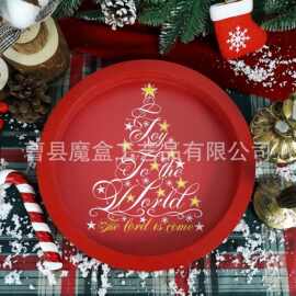 跨境新品木制圣诞节主题餐盘水果零食盘摆件盘圣诞节摆件氛围感拍