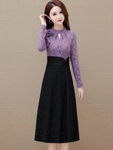 时尚洋气假两件连衣裙女冬季2024年新款韩版修身中长款气质裙子