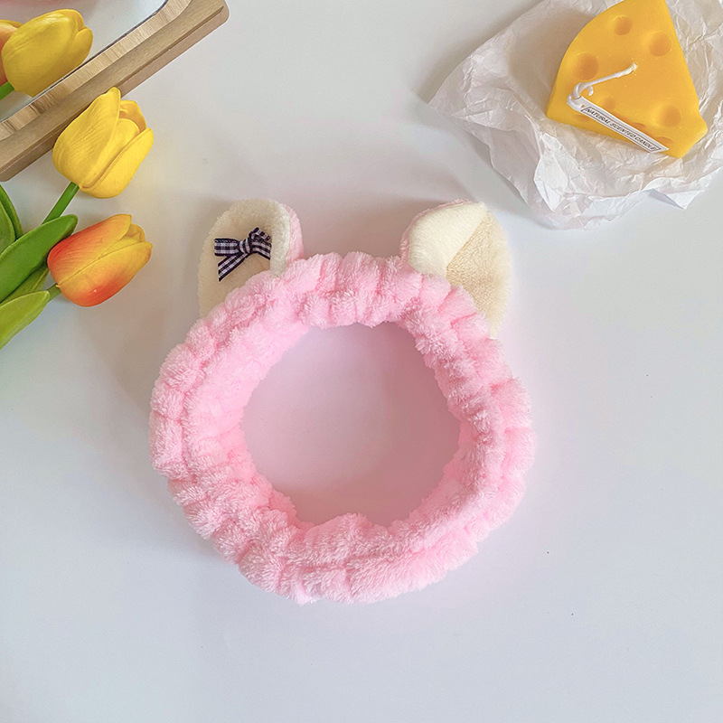 Corea del Sur dulce gato oído pelo banda mujeres spa cara máscara pelo banda Plaid arco pañuelo accesorios para el cabello