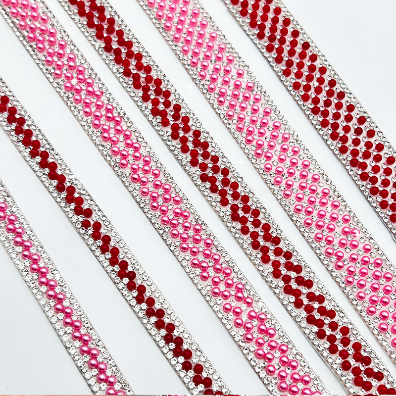 Tela de diamantes de imitación de perlas de color, cinta de diamantes autoadhesiva adhesiva hecha a mano, accesorios de joyería, ropa de diamantes de imitación de bricolaje, pegatinas de diamantes