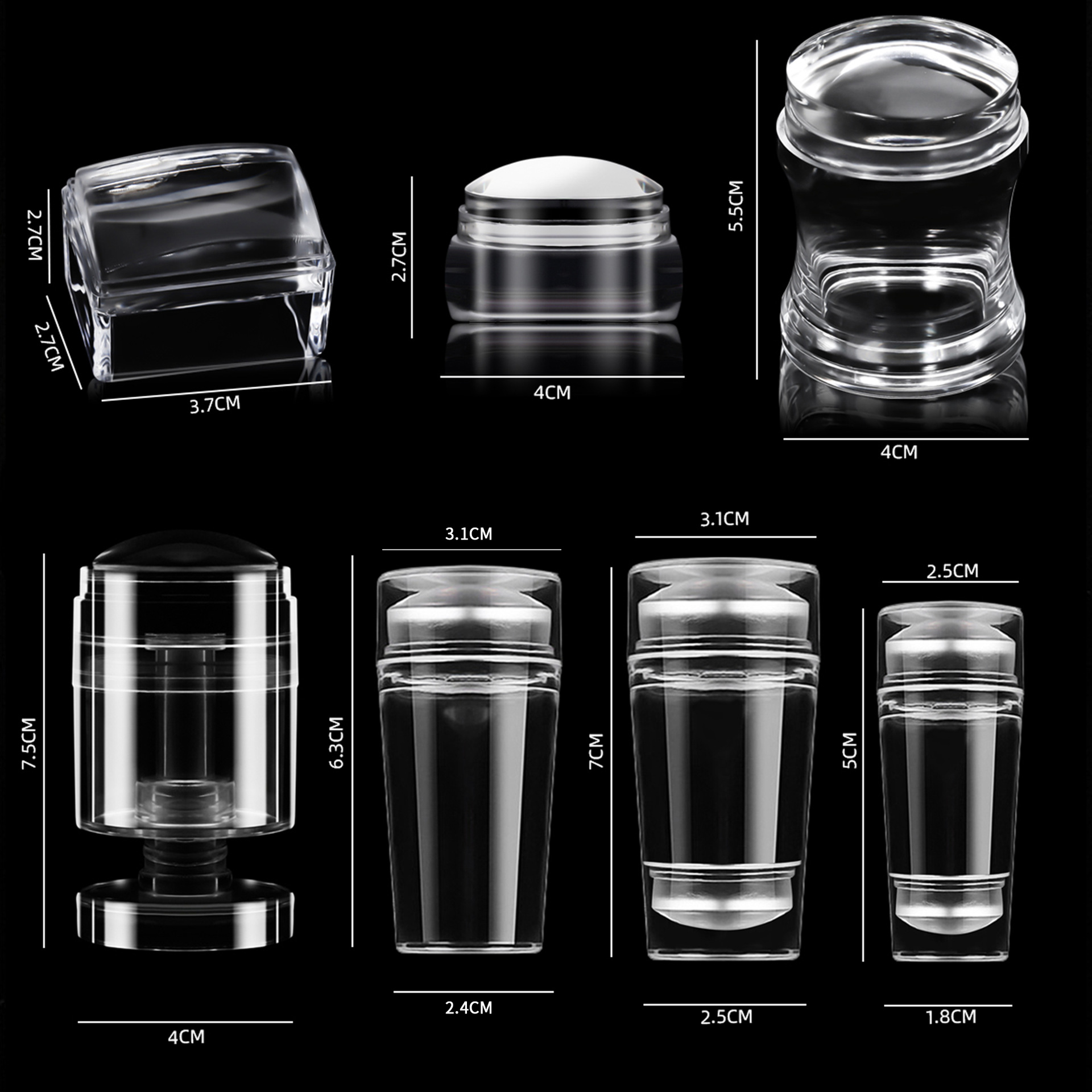 Exclusividad transfronteriza para sellos de uñas, silicona transparente, impresión francesa, sello girante, herramienta de impresión telescópica de doble cabezal con tapa