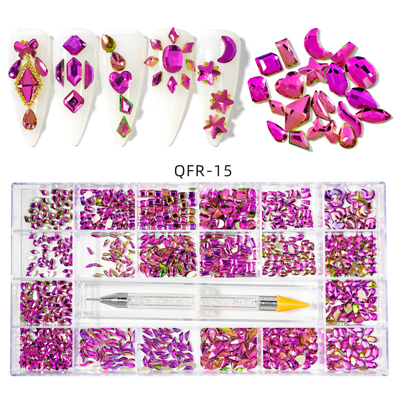 Transfronterizos 21 caja de diamante de agua de forma especial de fondo plano conjunto de joyería de uñas conjunto de pluma de puntuación de doble cabeza