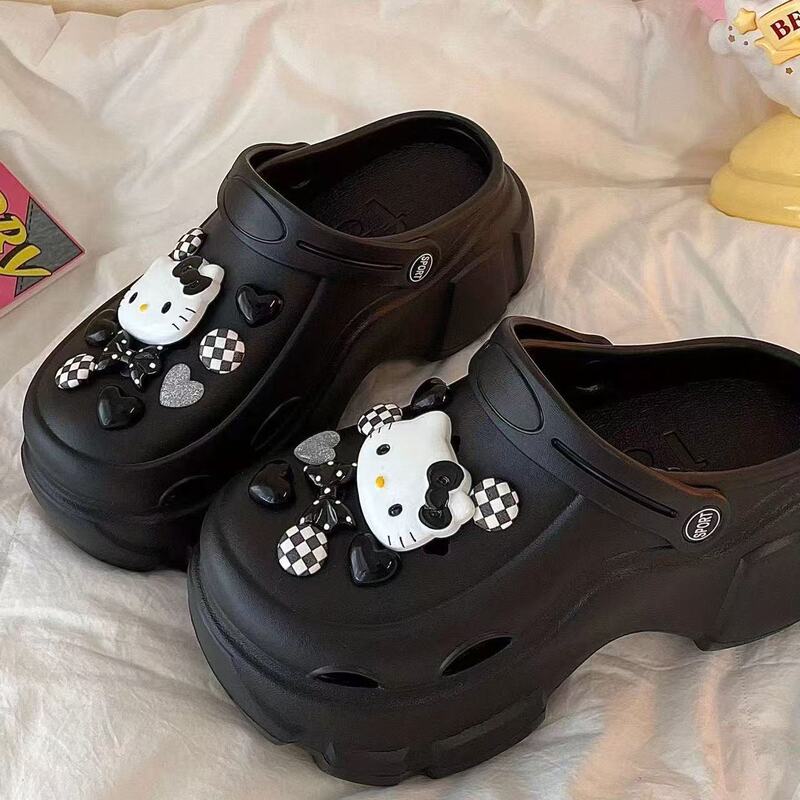 Thick Sole Hole Shoes Women's Summer Outer Wear 2024 New Style Dung-feeling Increased Beach Non-slip Baotou Half Slippers for Women