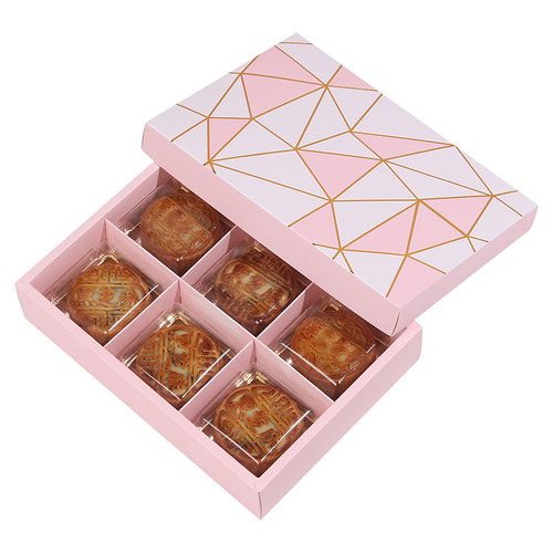 Pink geometric bronzing 6 pieces 80g mooncake box Mid-Autumn egg yolk cake packaging box baked snow meiniang pastry paper box