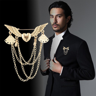 European and American Creative Heart Wings Brooch Accessories Retro Tassel Multi-Layer Chain Collar Pin Suit Corsage Pin Buckle