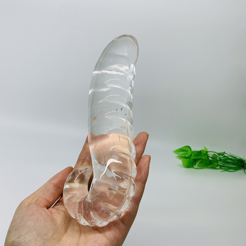 天然黑曜石白熔炼石水晶按摩棒摆件 图 11