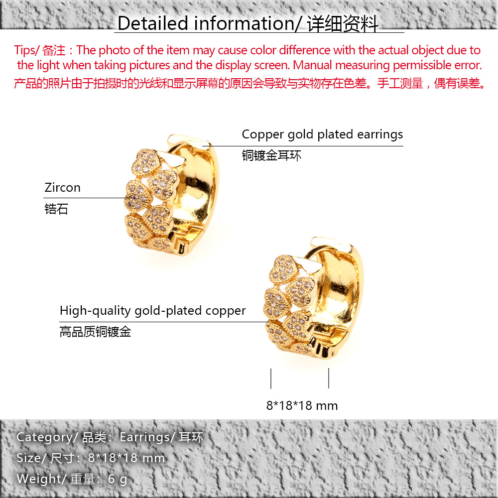 Nihaojewelry Fashion Inlaid Zircon Double Row Heart Shape Earrings Wholesale Jewelry display picture 1