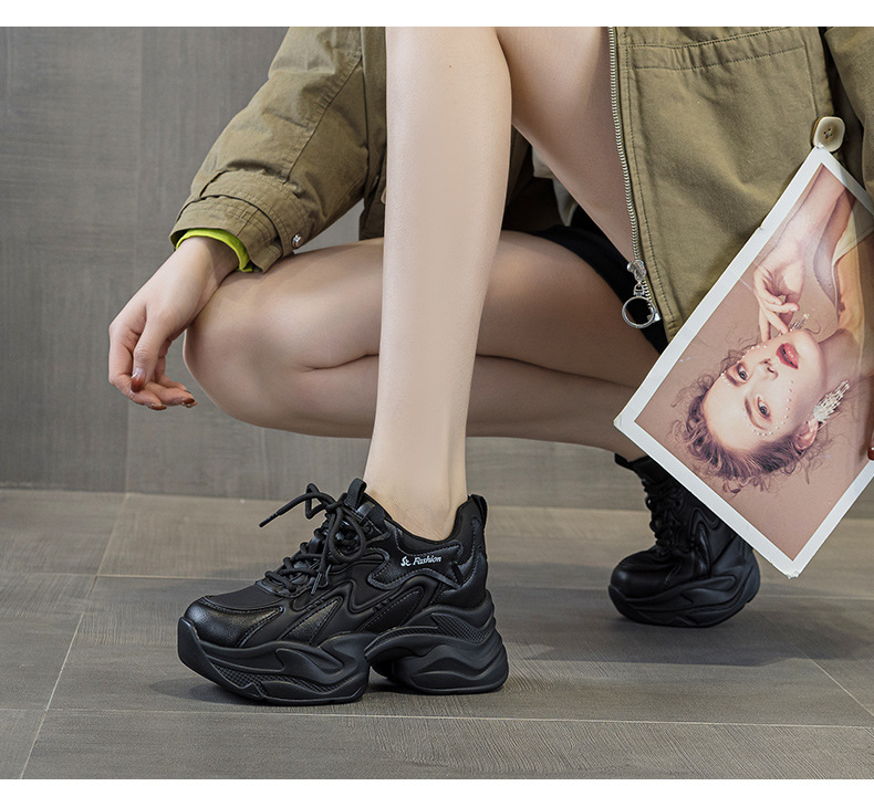 Giày sneaker nữ đế dày tăng chiều cao phong cách thể thao — Đen lót lông 5351-1, Đen lót đơn 5353, Be lót lông 5351-1, Be lót đơn 5351 chi tiết 18