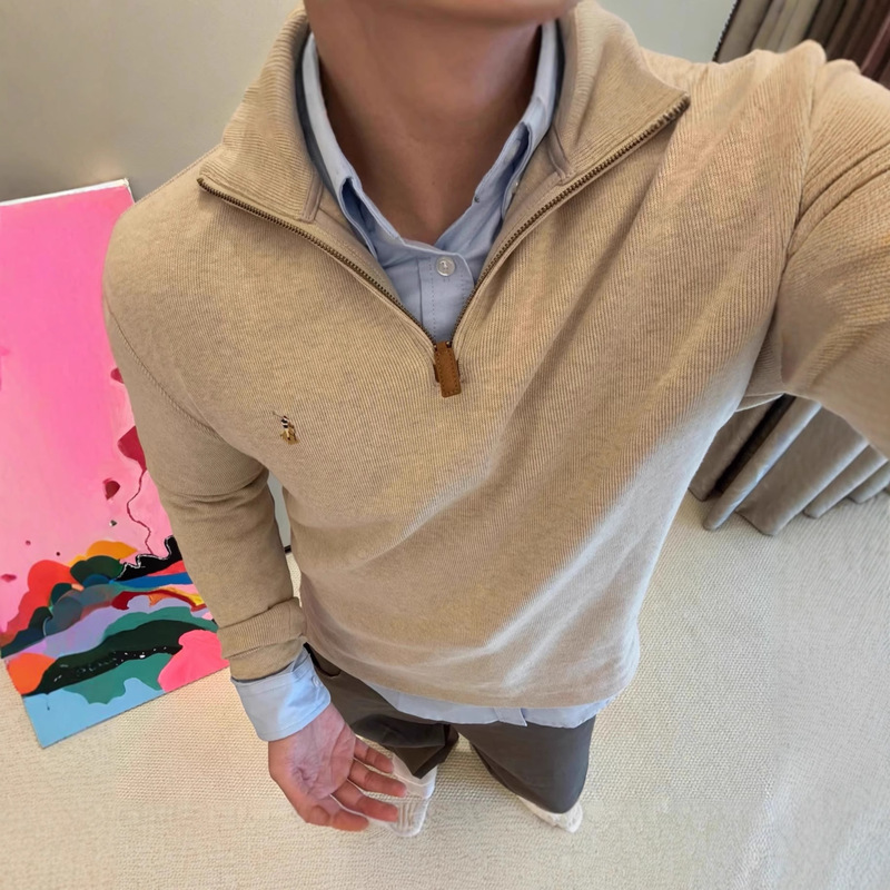 High Version Rl Laff Half-Zip Sweatshirt Classic Colorful Pony Embroider Casual Versatile Retro Long-Sleeved Top