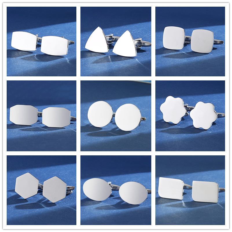 Stainless Steel Silver Geometric Sleeves Men's French Shirt Pure Metal Oval Triangle Fun Fashion Cufflinks