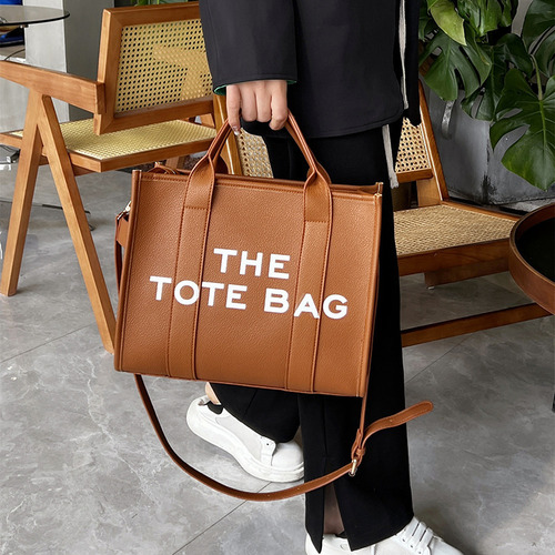 Cross-border foreign trade women's bag drop shipping new solid color PU letter tote bag simple casual large capacity handbag