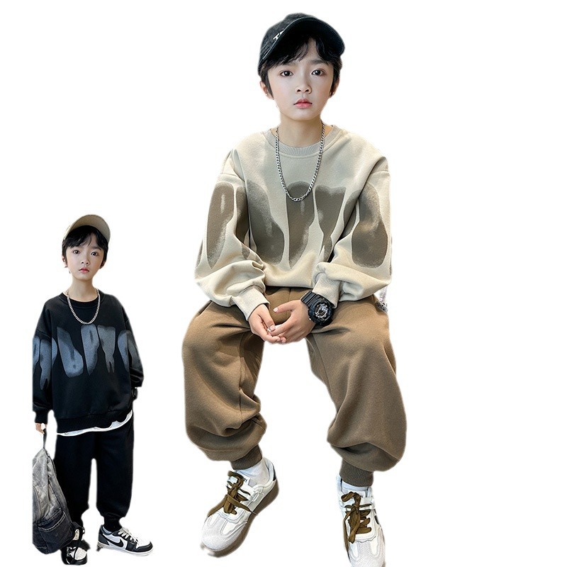 Traje de otoño para niños Niños 2024 nuevo estilo estilo occidental primavera suéter para niños traje de dos piezas hermoso y moderno primavera y otoño