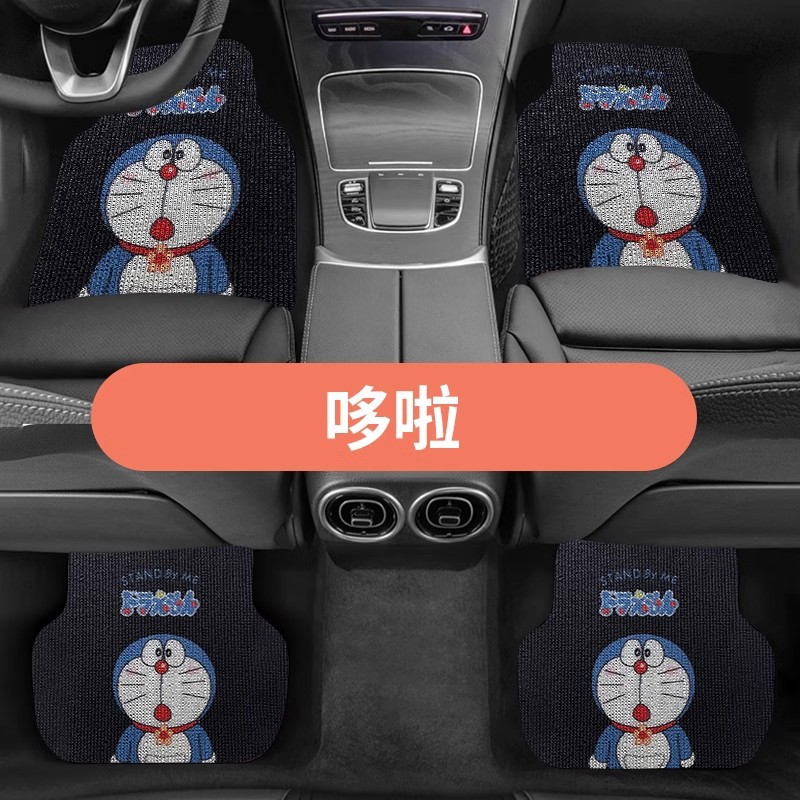 Single-piece tailable main and co-pilot foot mat dirt-resistant universal easy-to-clean car mat cute cartoon car silk ring foot mat