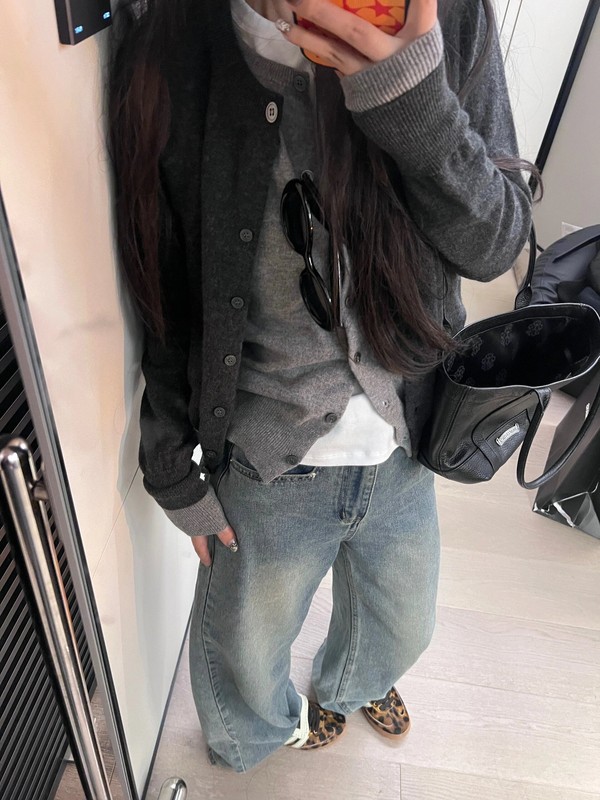 韩版hiphop灰色软糯针织衫女春秋高级感气质休闲百搭纽扣开衫外套|undefined