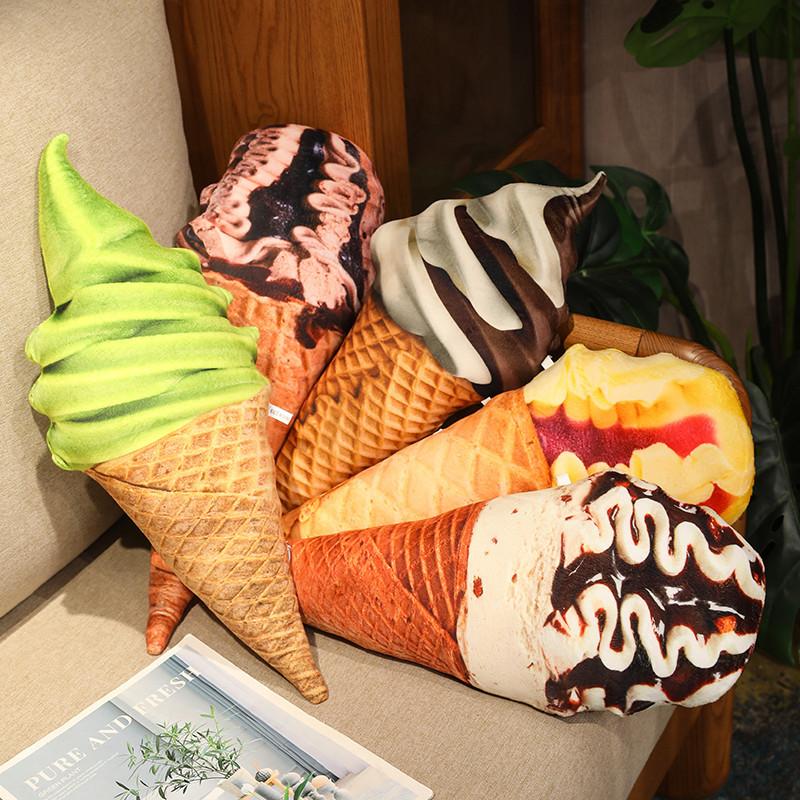 New Creative Simulation Doll Ornaments Ice Cream Cone Pillow Plush Toy Cushion for Girls Birthday Gift
