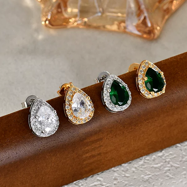 Earrings Women's Cross-border Fashion French Retro Simple Water Drop Zircon Earrings Elegant Fashion Earrings Niche Ear Jewelry