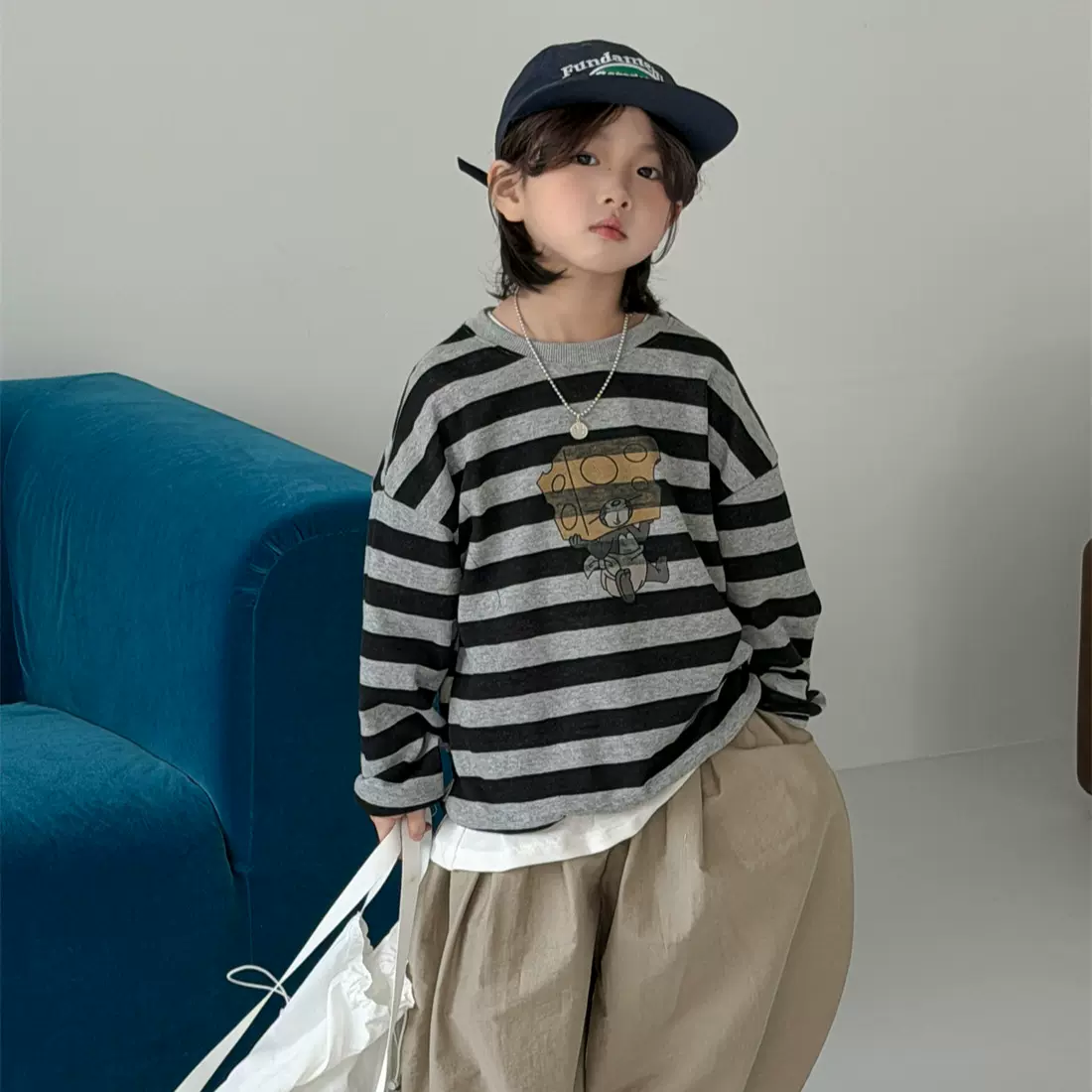 奶酪与喵男童卫衣2026年春季韩版卡通印花宽松透气百搭儿童长袖潮