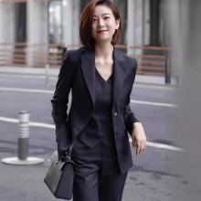 藏青色西装马甲三件套讲师主持职业通勤商务面试装工作西服套装女