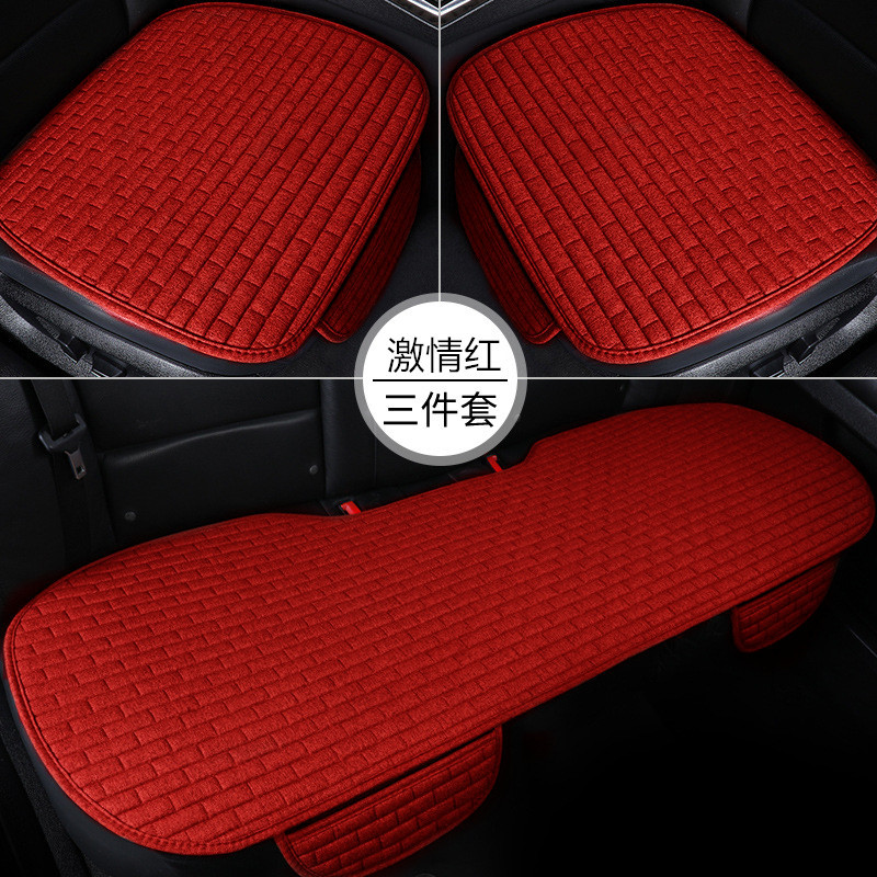 Qìchē – Seat cushion, seat cover Seat Cushion Four - long-grid-linen-passion-red-three-piece-set