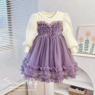 连衣裙女童春秋2023礼服新款儿童生日亮片洋气加绒纱裙公主凸凸裙