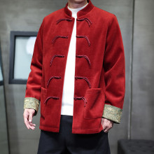 2025秋冬中国风男装潮流国风复古中式夹克毛呢外套宽松大码唐装男