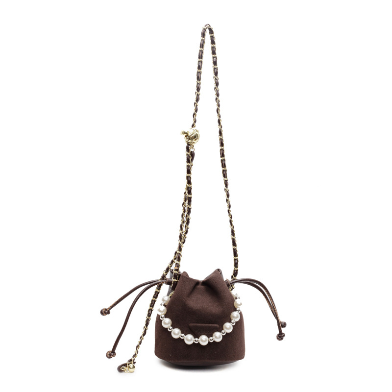 Bolso de cubo de textura transfronteriza 2025 nuevo bolso de mujer bolso de hombro esmerilado retro bolso de mensajero con cadena de cuentas