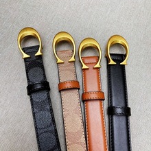 C扣真皮女士皮带牛皮小C标复古装饰款腰带休闲细带2.5CM
