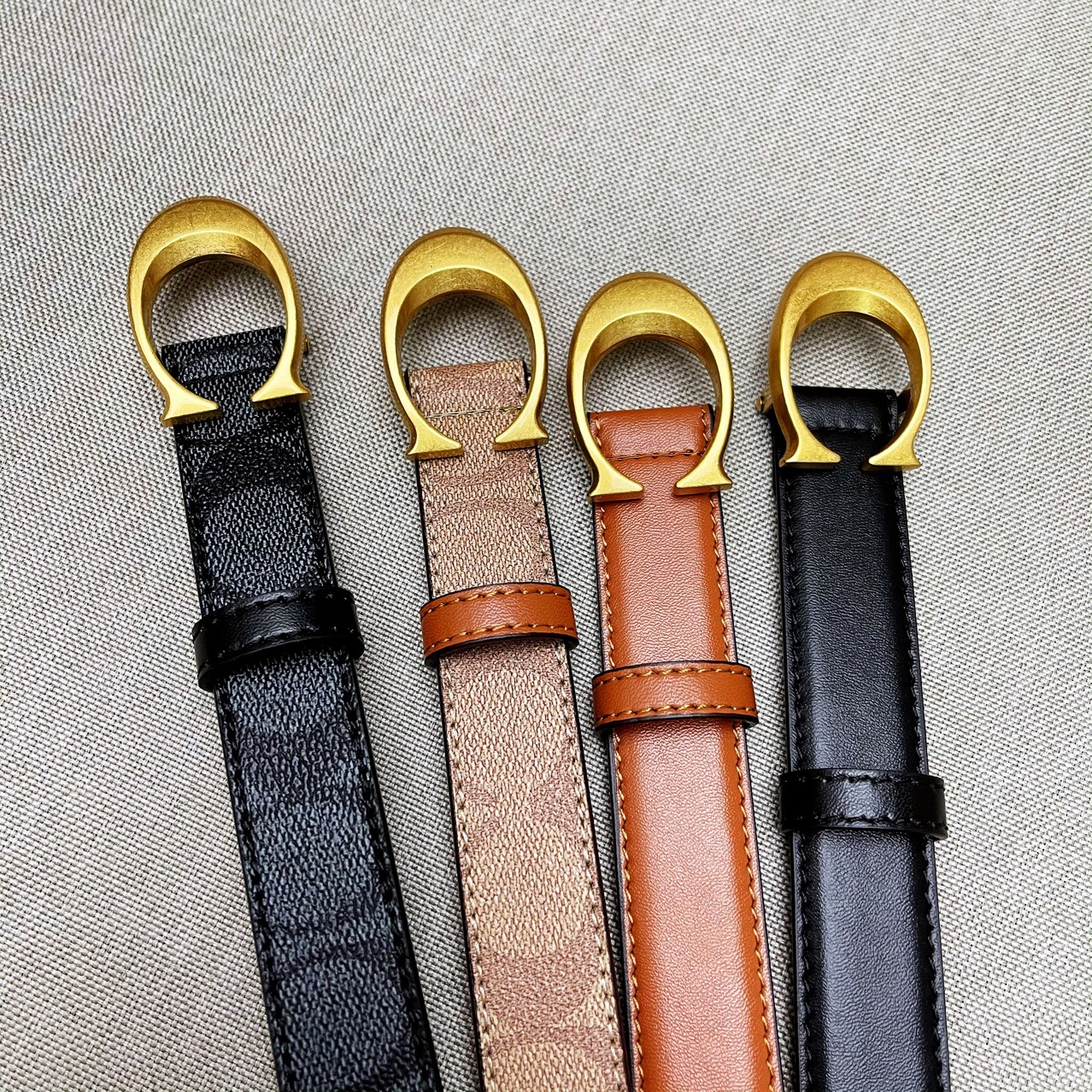 C扣真皮女士皮带牛皮小C标复古装饰款腰带休闲细带2.5CM
