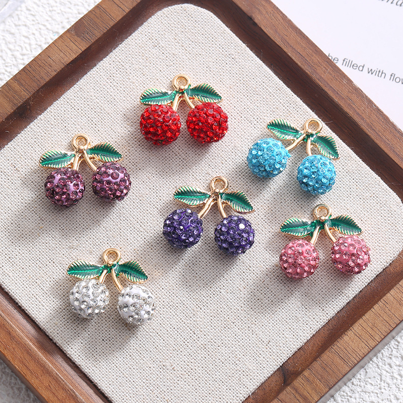 New Korean Style Fashionable Clay Diamond Fruit Cherry Earrings Necklace Mobile Phone Chain Keychain Jewelry Accessories Wholesale