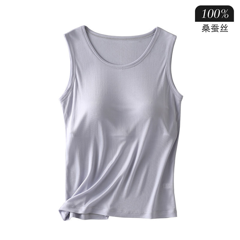 Grade 6A 100% Mulberry Silk Wide Shoulder Women's Vest with Chest Pad Wear-Free Bra Breathable Sleeveless Base Silk Top Grade 6A 100% Mulberry Silk Wide Shoulder Women's Vest with Chest Pad Wear-Free Bra Breathable Sleeveless Base Silk Top