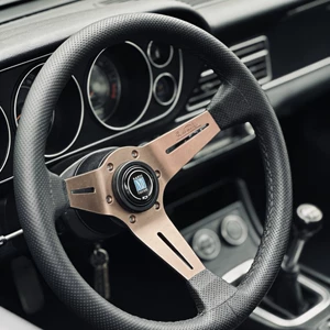 Factory Direct Sales, Cross-Border Hot-Selling Nardi Car Modification Concave Steering Wheel 14inch Black Line Perforated Leather Steering Wheel