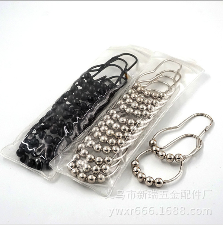 Ganchos para cortina de ducha de acero inoxidable, con cinco bolas giratorias, tipo rodillo, con hebilla de anillo tipo calabaza, accesorios para baño
