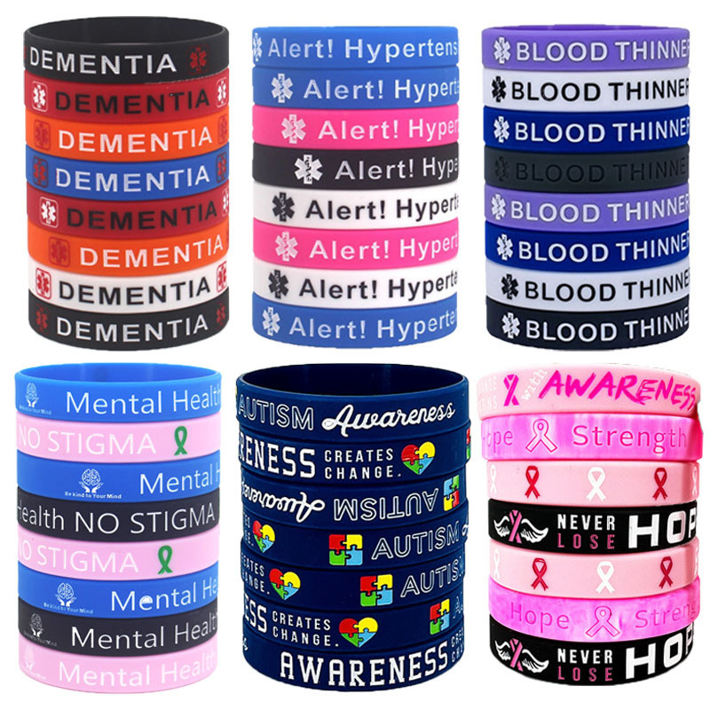 Manufacturer's Ready-Stock Silicone Wristbands with Health Warnings for Charity Events, Identification Wristbands, Wholesale and Customization