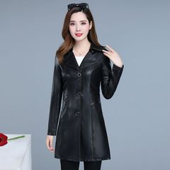 2025新款中长款pu皮风衣秋冬中年女士修身显瘦皮衣皮衣外套女夹克
