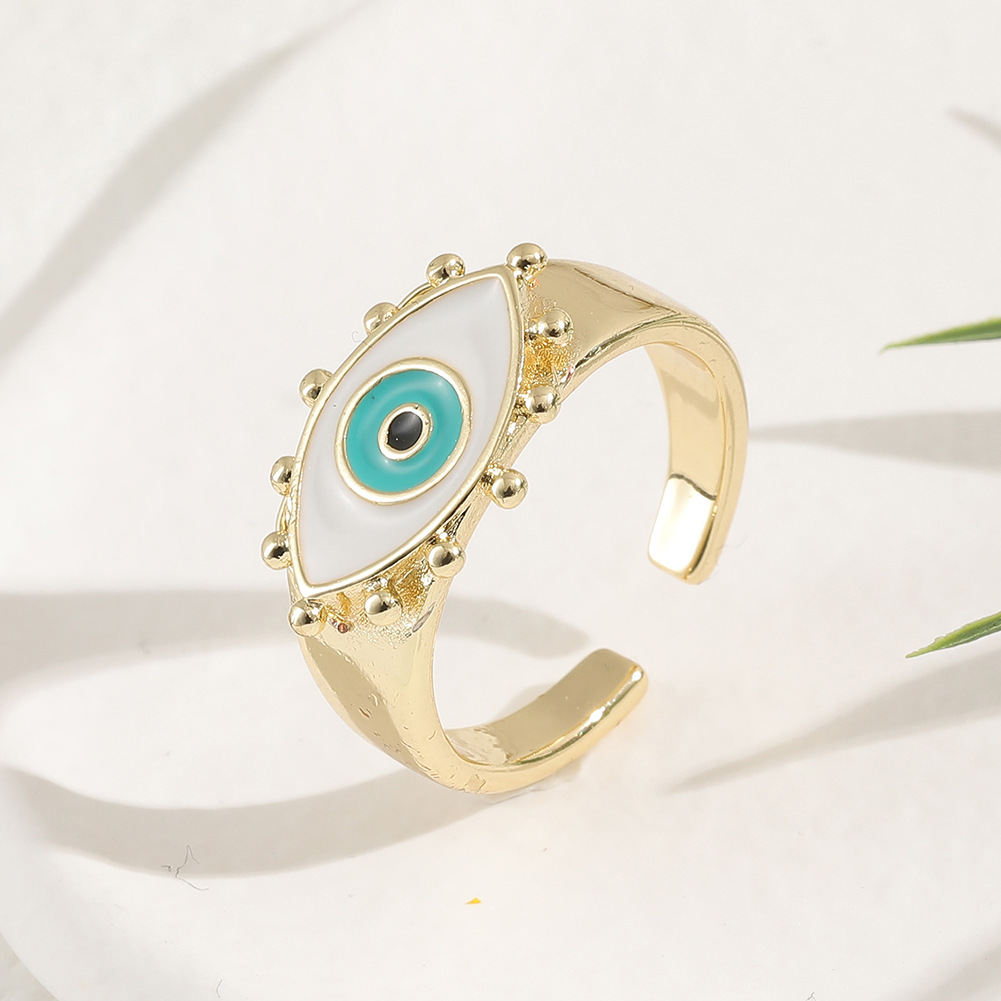 fashion copper plated real gold enamel drip oil evil eye ringpicture2