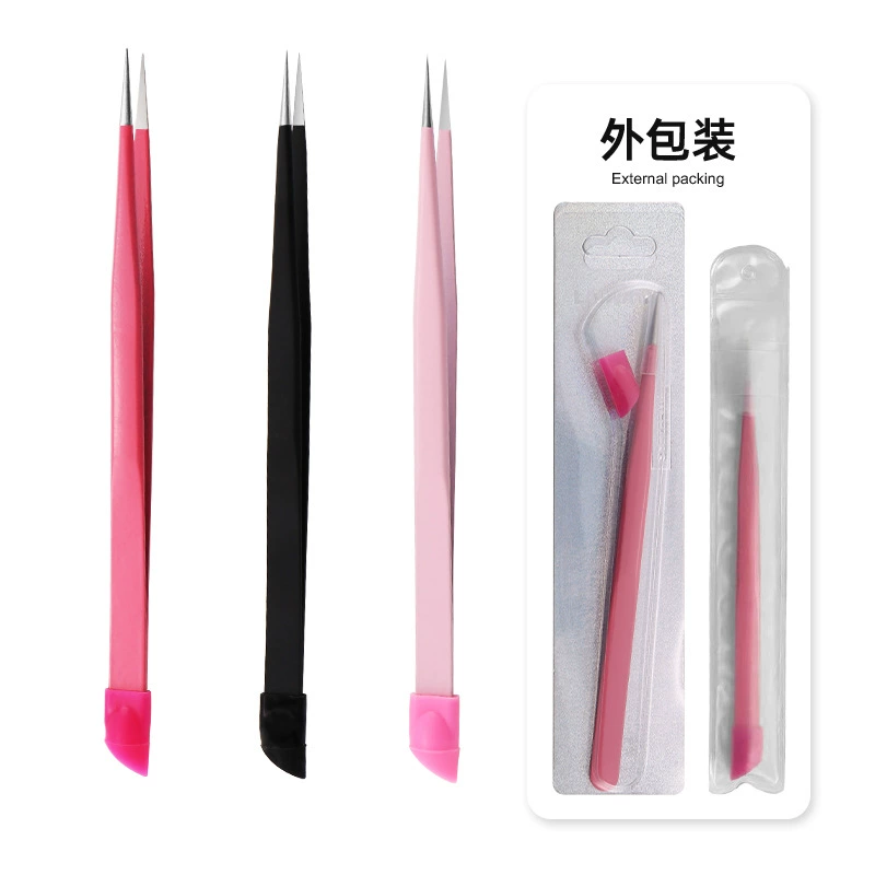 Силиконовый липкий алмазный пинцет для ногтей Пинцет для позиционирования ногтей Заостренный Пинцет из нержавеющей стали Пинцет для накладных ресниц