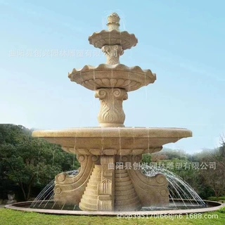 厂家定制石雕喷泉花岗岩黄锈石喷水钵流水生财小区园林景观晚霞红