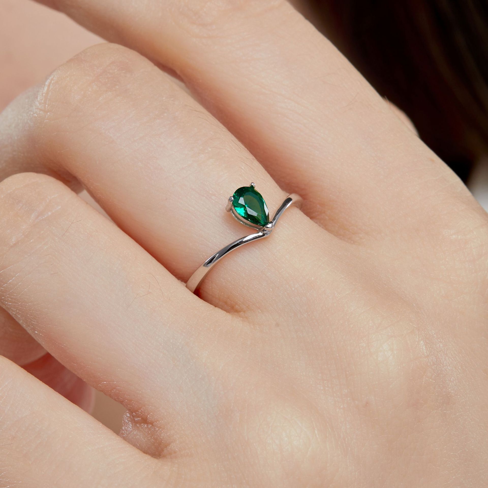 Simple Style Water Droplets Silver Plating Inlay Zircon Open Ring 1 Piece