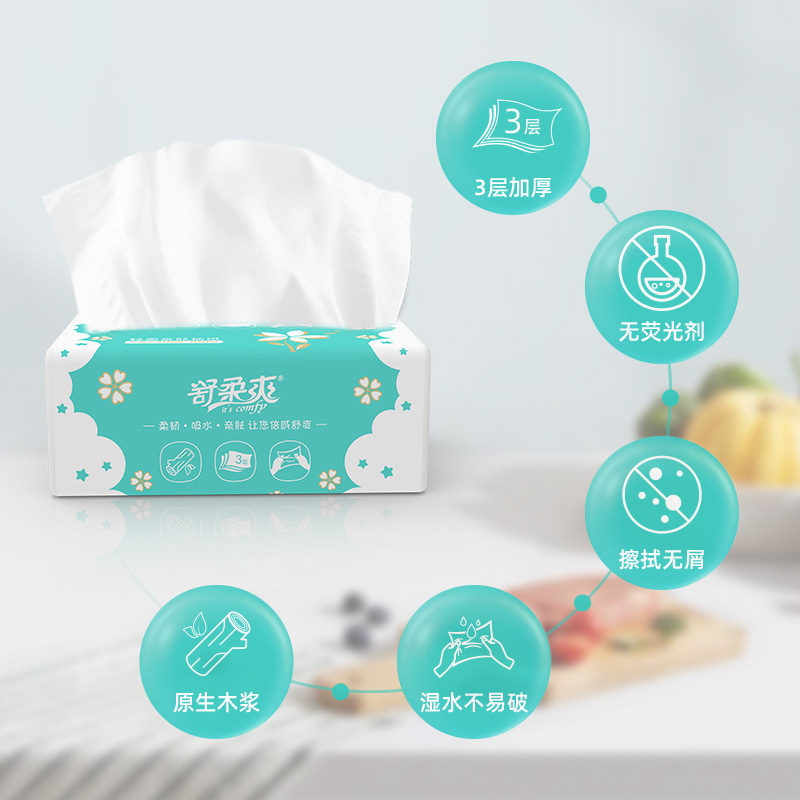 肌に優しい天然木製家庭用ティッシュペーパー300枚入り、レストラン用ナプキン、3層厚手携帯ティッシュ|undefined