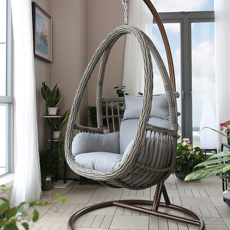 Silla colgante individual de mimbre para exterior, tipo nido de pájaro, para balcón, patio, o interior, tipo columpio, en stock. image 9