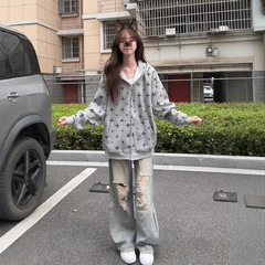 美式复古卫衣女连帽春秋薄款宽松韩系慵懒风oversize潮牌外套上衣